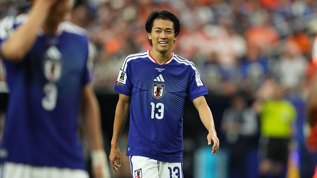 Keito Nakamura looks on during Japan's World Cup game against the Netherlands