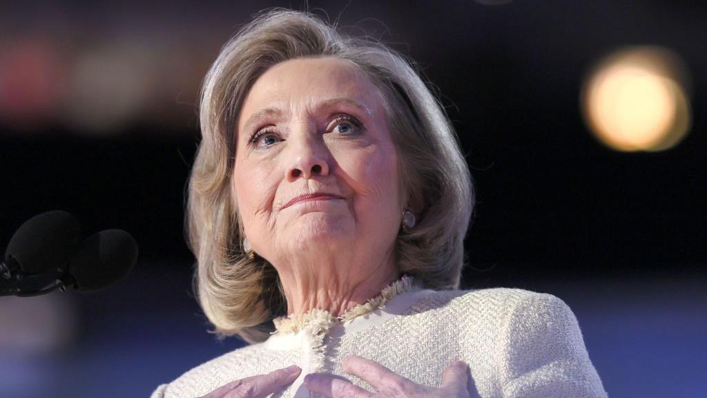 Hillary Clinton on stage at the DNC