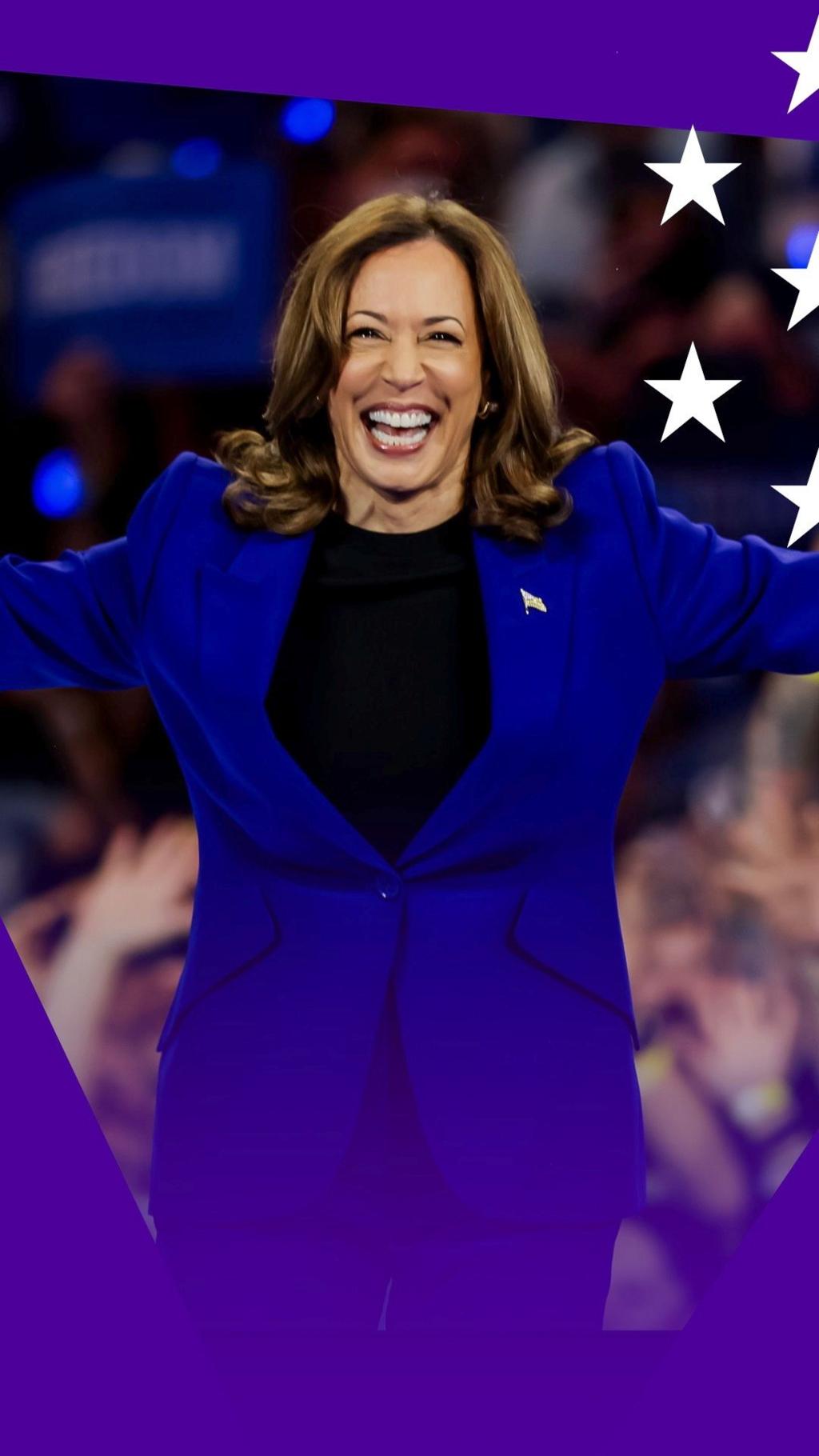 Kamala Harris smiling at rally