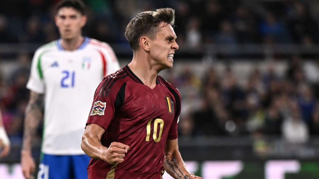 Leandro Trossard celebrates for Belgium