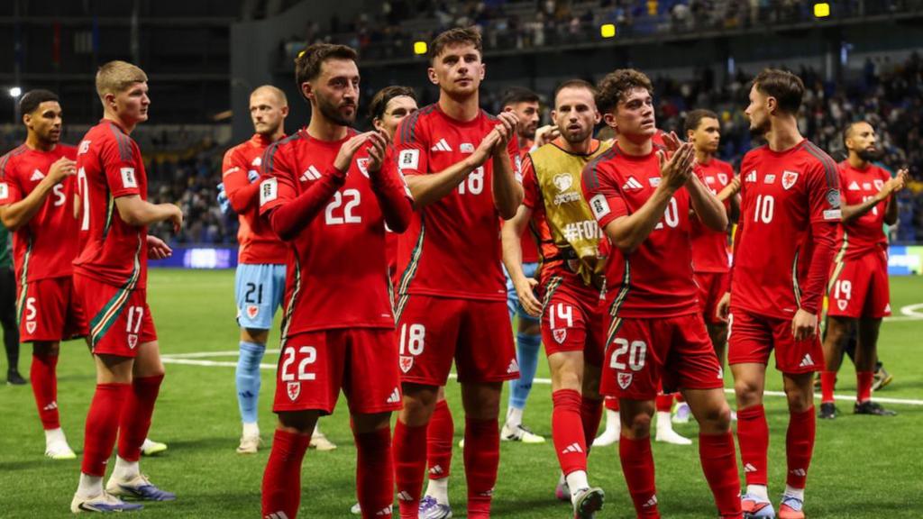 Wales players applaud fans in Kazakhstan