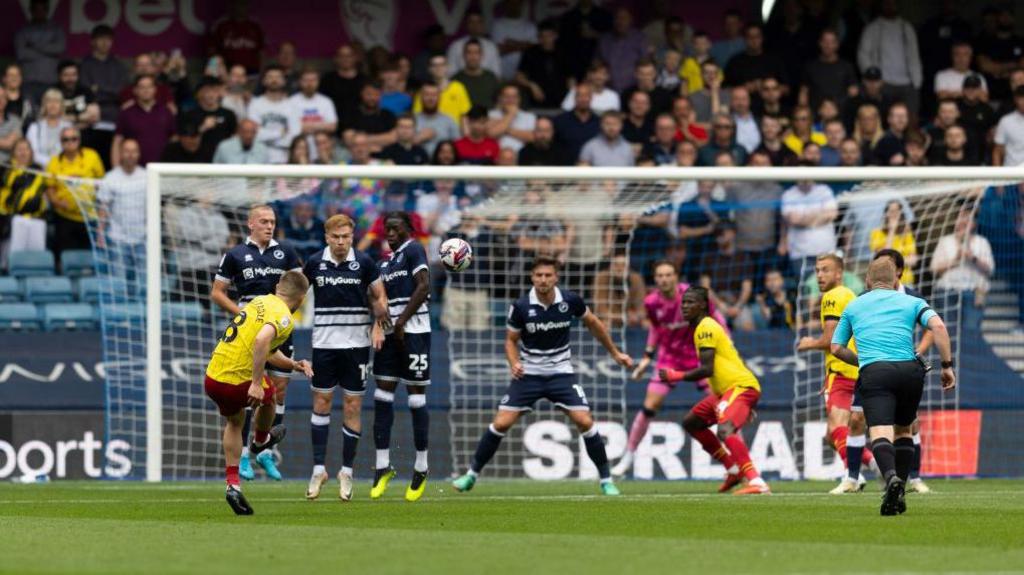 Giorgi Chakvetadze scores Watford's second goal from a free-kick