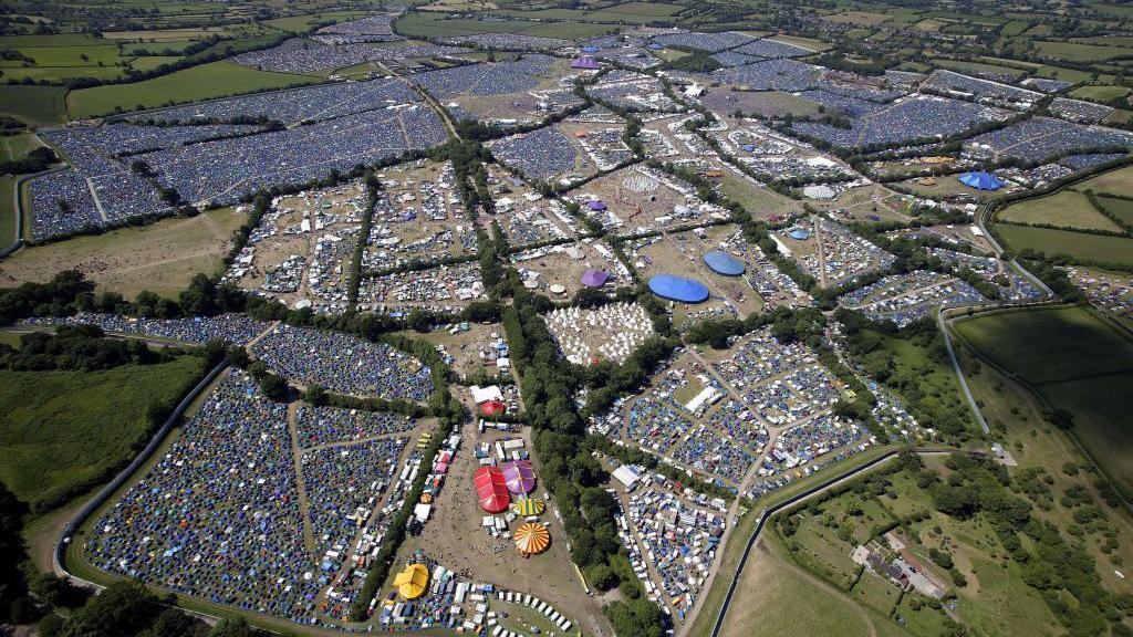 Aerial view of the Glastonbury Festival site