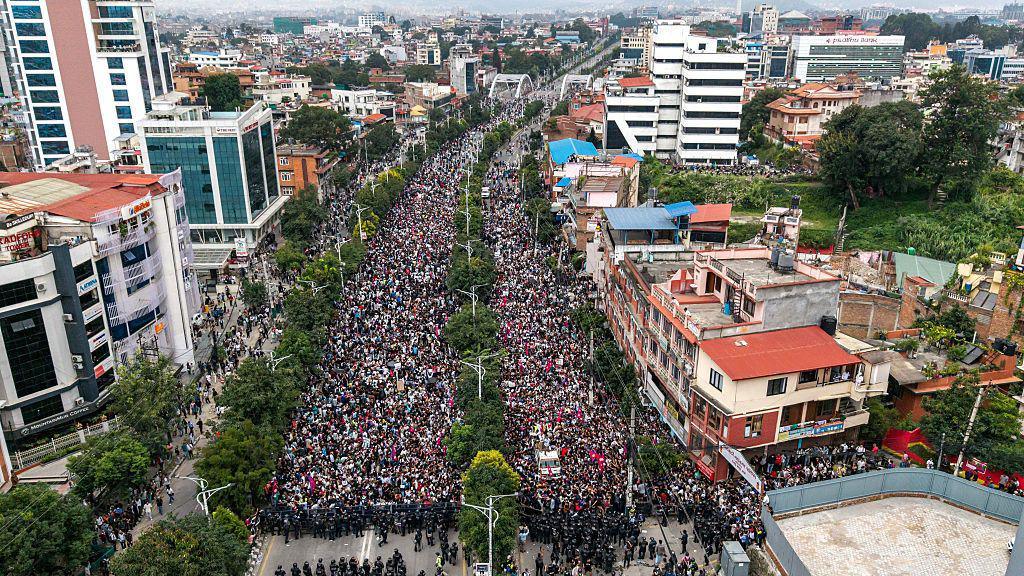 Thousands of demonstrators on the streets of Kathmandu.