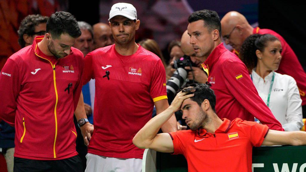 Team Spain react after losing their Davis Cup quarter-final