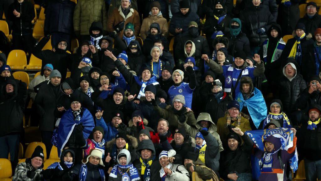 A general view of Chelsea fans during the Conference League match between Chelsea and Astana in Kazakhstan in December 2024