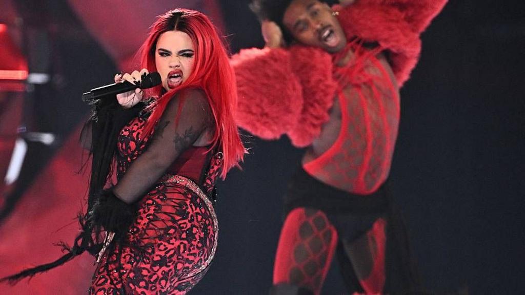 Performers perform at the Eurovision Song Contest