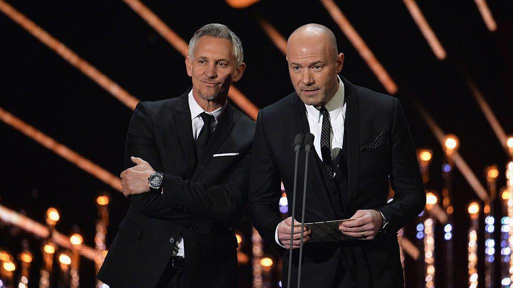 Gary Lineker and Alan Shearer on stage during the National Television Awards at The O2 Arena