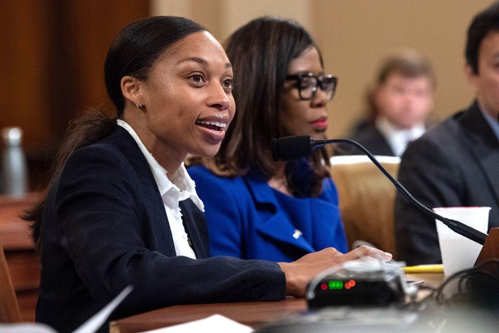 Allyson Felix speaks to members of the US Congress