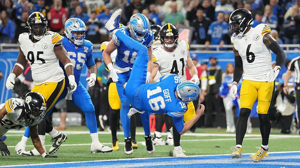 Jared Goff dives into the end zone for the Detroit Lions before the touchdown was ruled out in the defeat to Pittsburgh