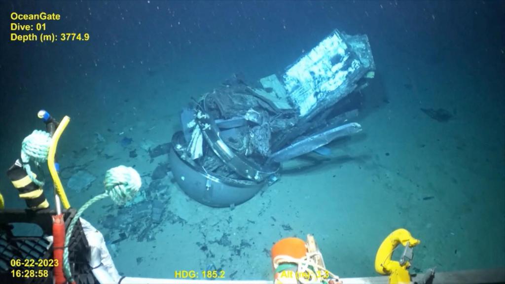 Footage from a remotely operated vehicle shows the debris of the Titan submersible that imploded