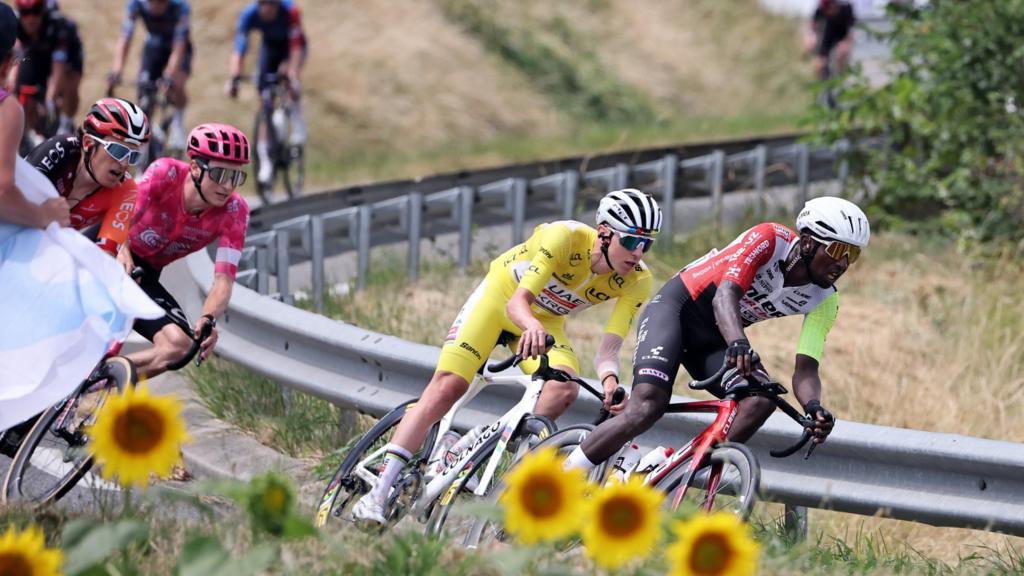 Tadej Pogacar and Biniam Girmay during stage 15 of the 2025 Tour de France