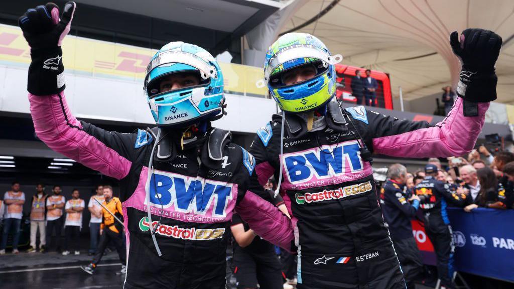 Pierre Gasly and Esteban Ocon celebrate their podium places in Brazil 