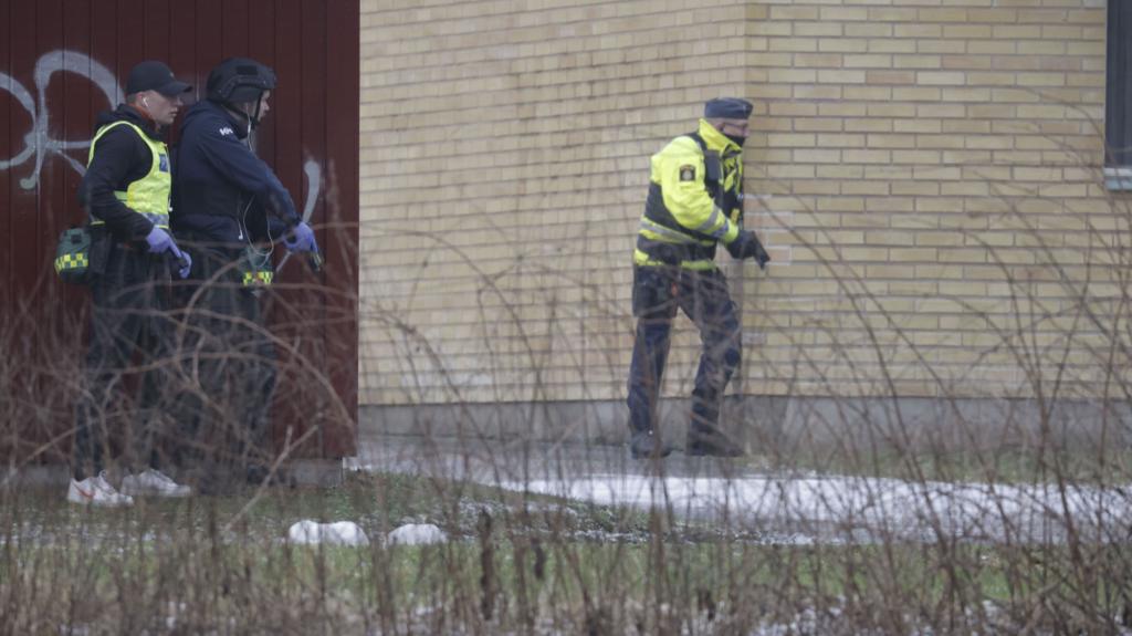 Police officers at Risbergska School in Orebro, Sweden