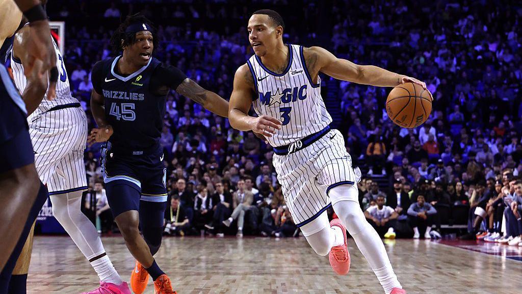 Desmond Bane of the Orlando Magic dribbles against the Memphis Grizzlies