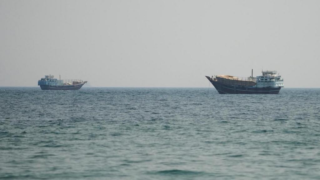 Vessels at the Strait of Hormuz, as seen from Musandam,Oman, July 12, 2026.