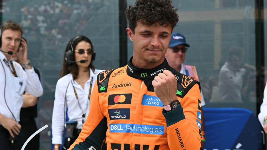 McLaren's Lando Norris clenches his fist in celebration after winning the Miami Grand Prix sprint race