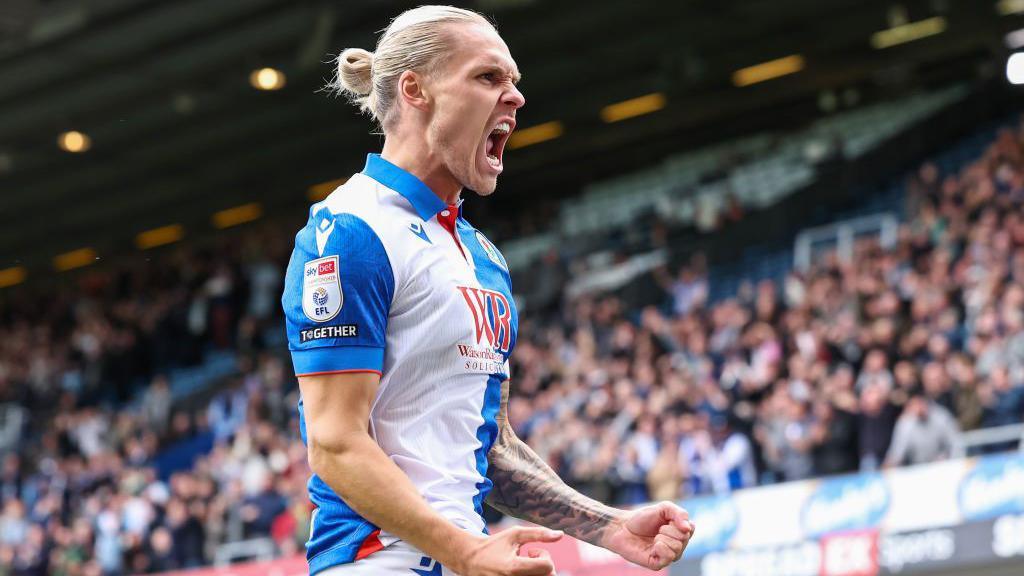 Arnor Sigurdsson celebrates scoring for Blackburn against Oxford 