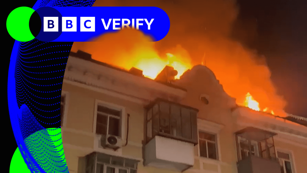 A building on fire in Rostov, Russia