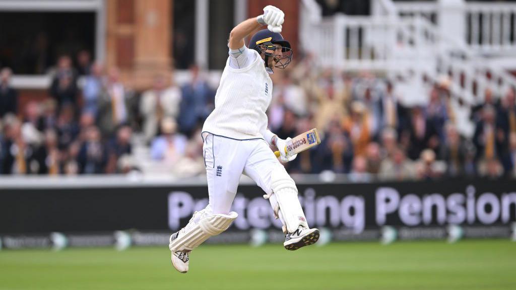 England batsman Joe Root celebrates after reaching his second century of the match during day three of the 2nd Test match between England and Sri Lanka at Lord's