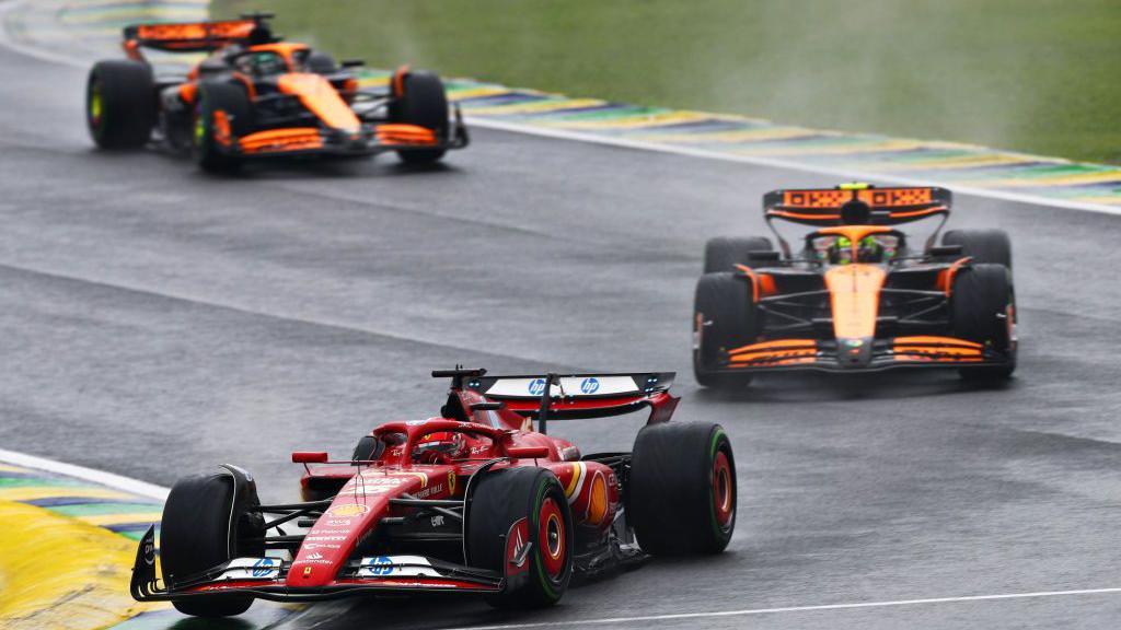 Ferrari's Charles Leclerc ahead of McLaren duo Lando Norris and Oscar Piastri