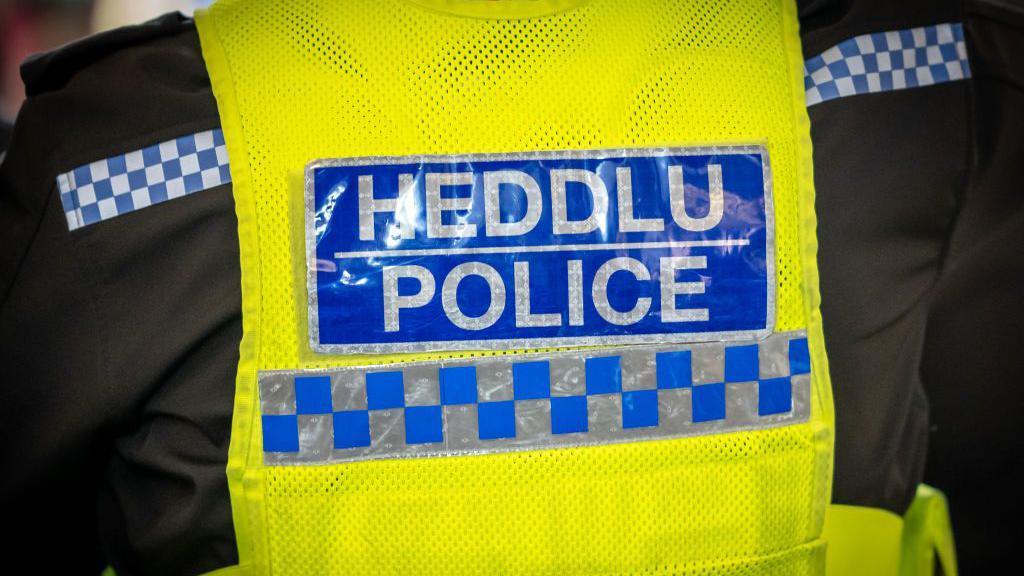 The back of a police officer's jacket, which says Heddlu and Police
