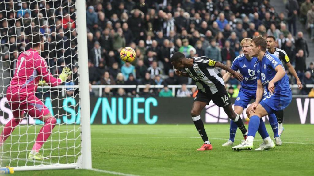 Alexander Isak scores for Newcastle in the Magpies' Premier League match at home to Leicester