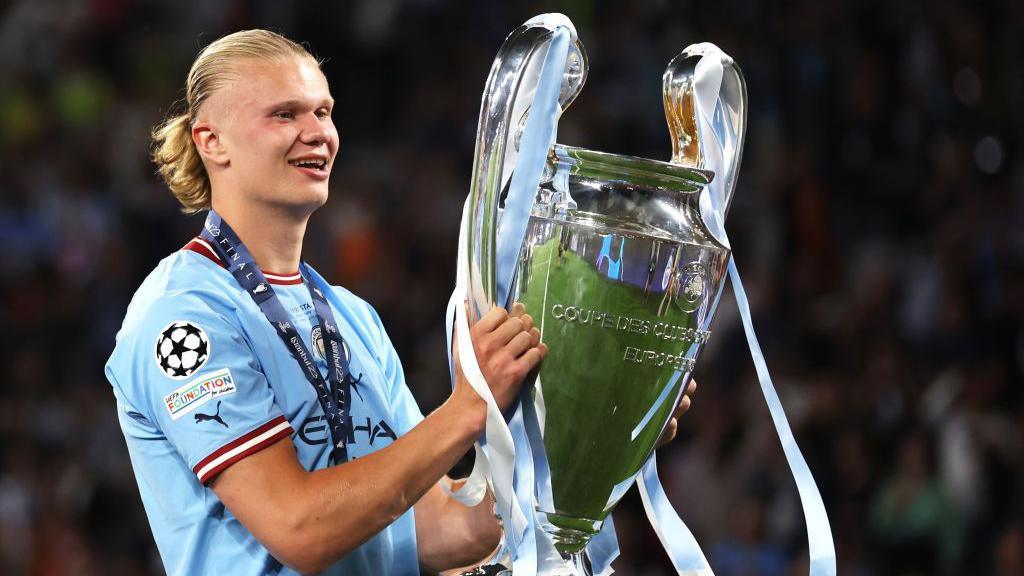 Haaland with the Champion's League trophy