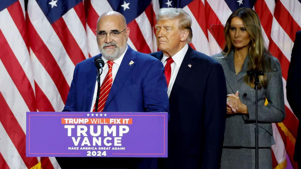 Chris LaCivita (centre) speaking at an election night event at the Palm Beach Convention Center in West Palm Beach, Florida, United States, on November 06, 2024.