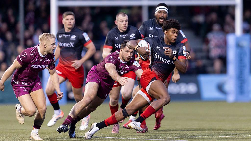 Noah Caluori in action against Sale Sharks.