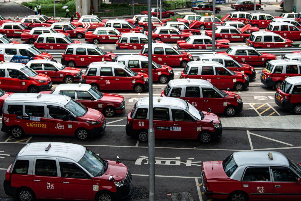 Taxis queue at Hong Kong International Airport in Hong Kong, China, on Sunday, June 30, 2024