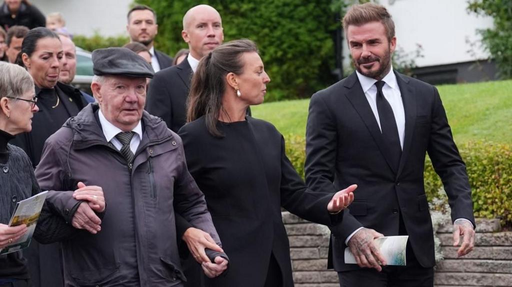 The funeral procession for Sven-Goran Eriksson, including his former assistant Tord Grip, his daughter Lina and David Beckham, heading from Fryksande Church towards his to his homestead in Torsby, Sweden. 