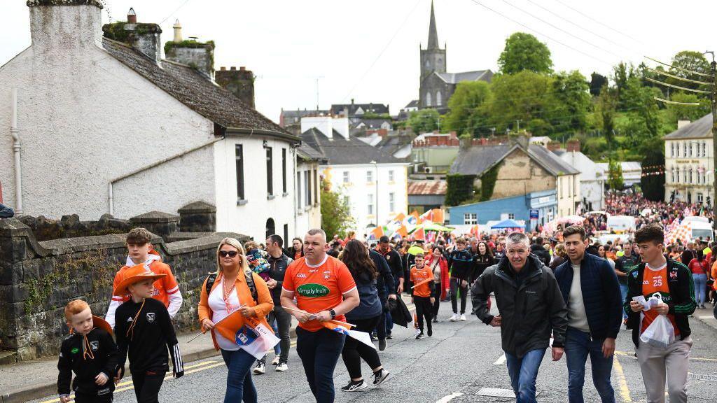 Crowds of people in Armagh jerseys in Clones