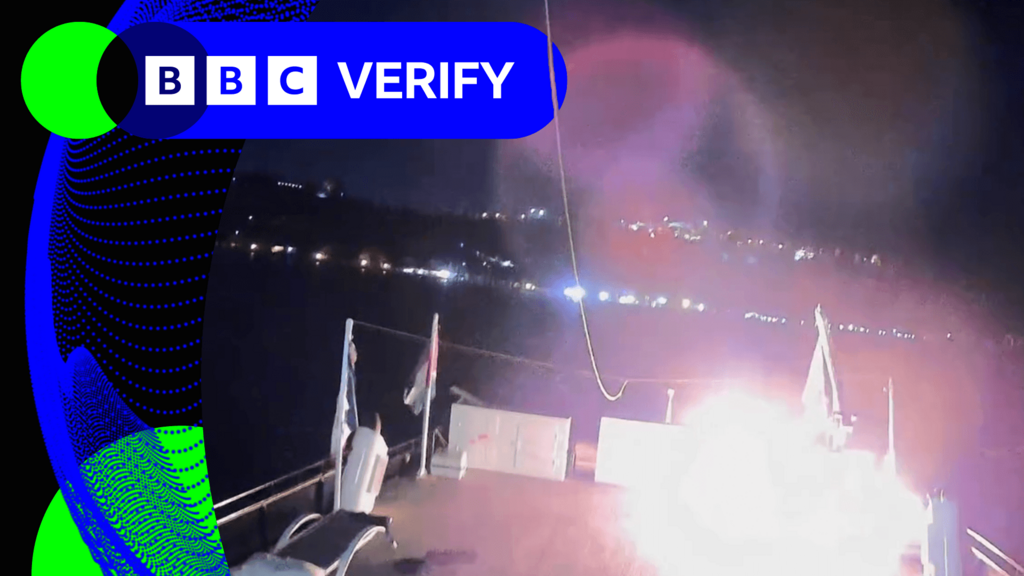 A still showing a fire on one of the ship making up the planned Gaza aid flotilla