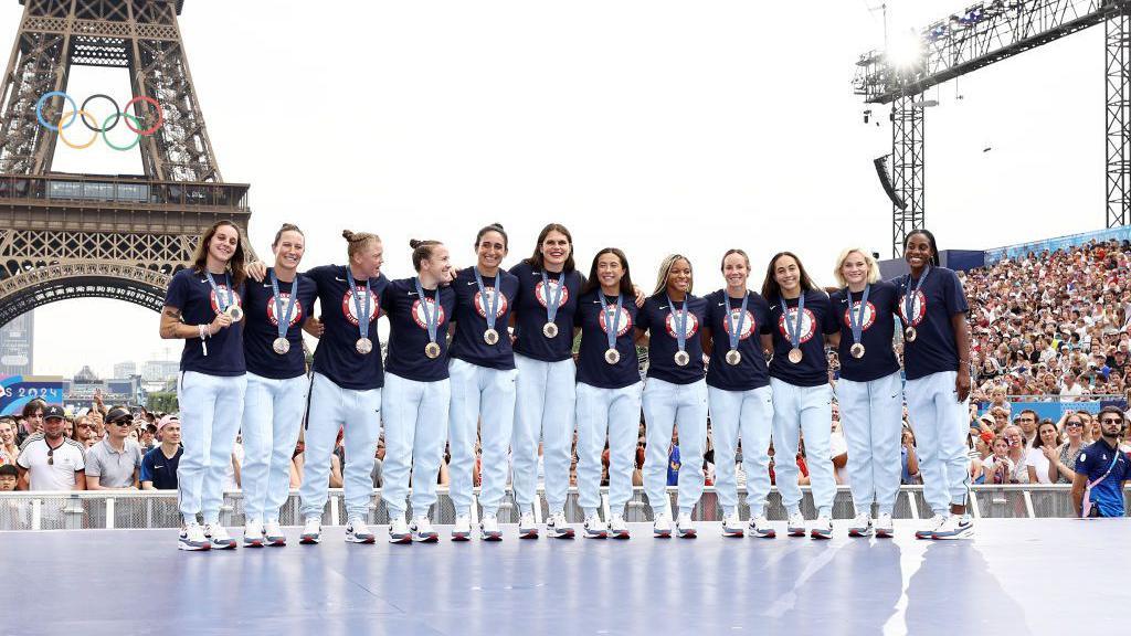 The US womens rugby sevens team in Paris at the Olympic Games