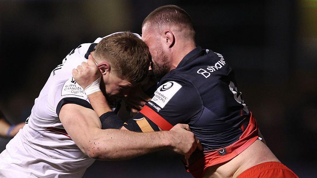 Jack and Tom Willis grapple during Saracens' win over Toulouse