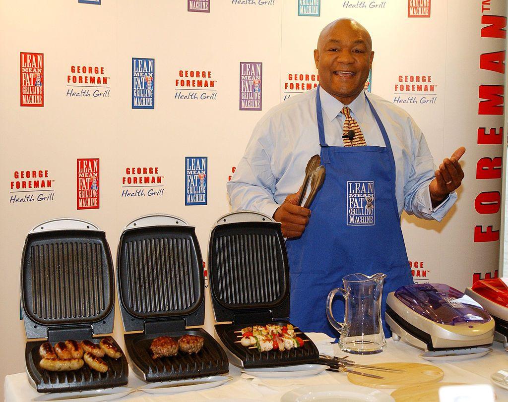 Foreman launches his grill in London, UK, in 2001