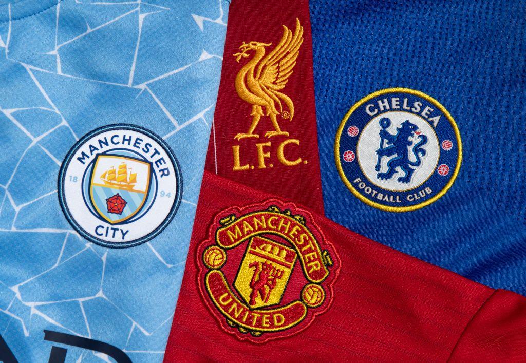 The club badges of four Premier League teams, Man City, Liverpool, Man United and Chelsea. 