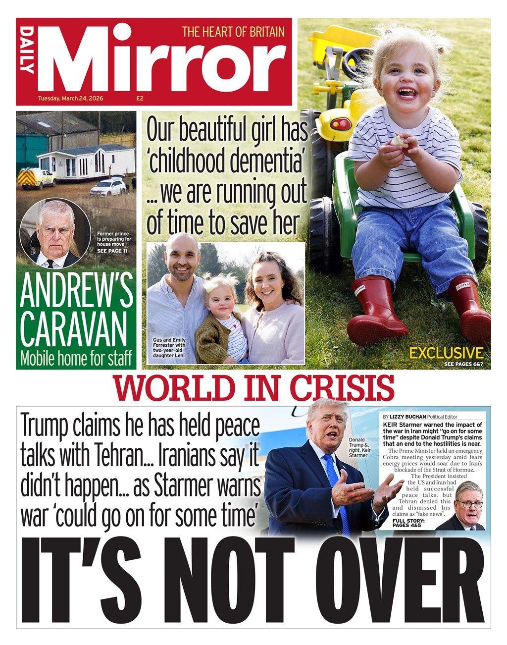 Titulli në faqen e parë të Daily Mirror thotë: "Nuk ka mbaruar".