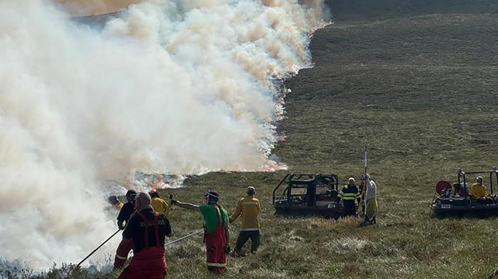 firefighters beating down flames on wildfire