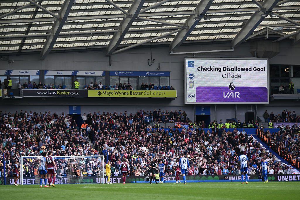 VAR message on a big screen at a Premier League game