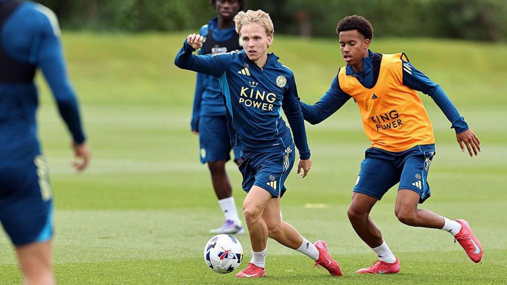 Sammy Braybrooke with the ball in pre-season training for Leicester