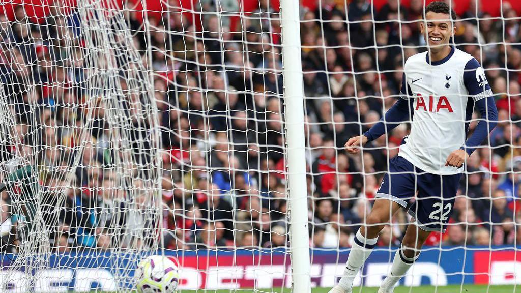 Brennan Johnson of Tottenham Hotspur celebrates scoring his team's first goal