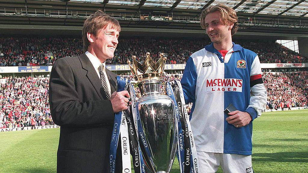 Kenny Dalglish and Blackburn captain Tim Sherwood with the Premier League trophy