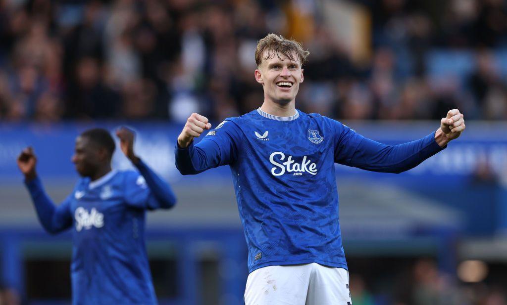 Jarrad Branthwaite celebrates Everton's victory over Crystal Palace