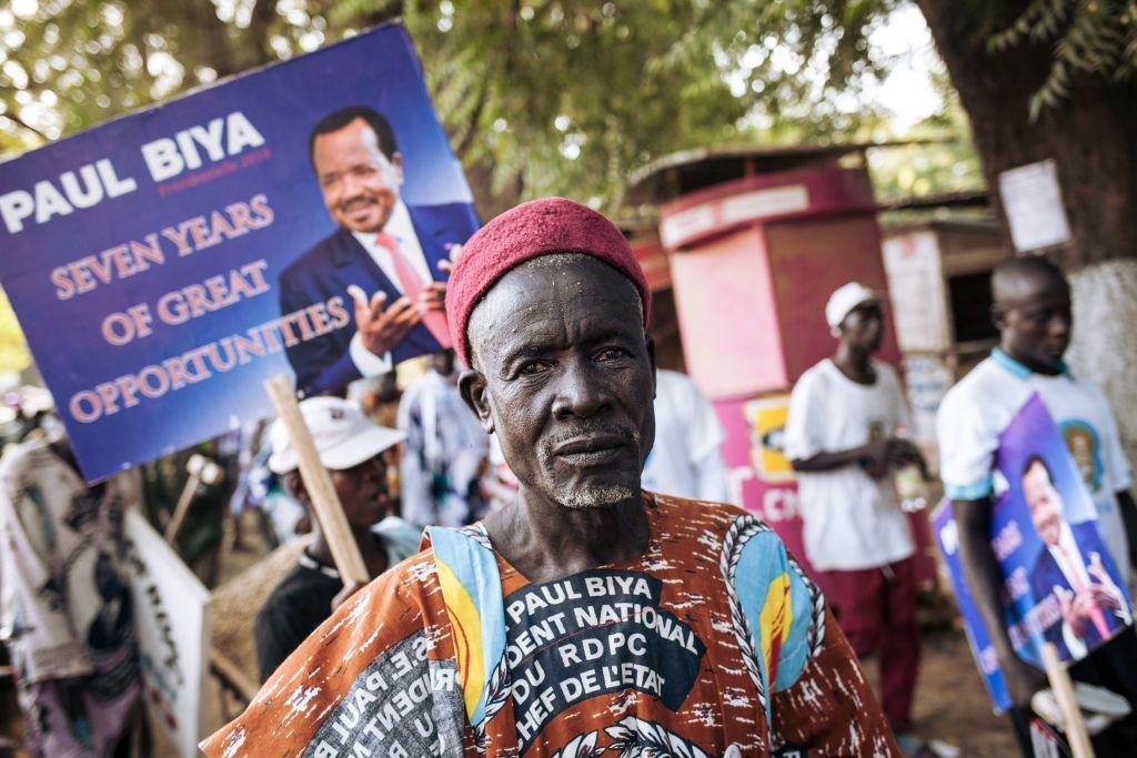 A supporters of President Paul Biya poses for a photograph in Maroua, Far North Region of Cameroon, after the election rally of the Cameroonian president on September 29, 2018