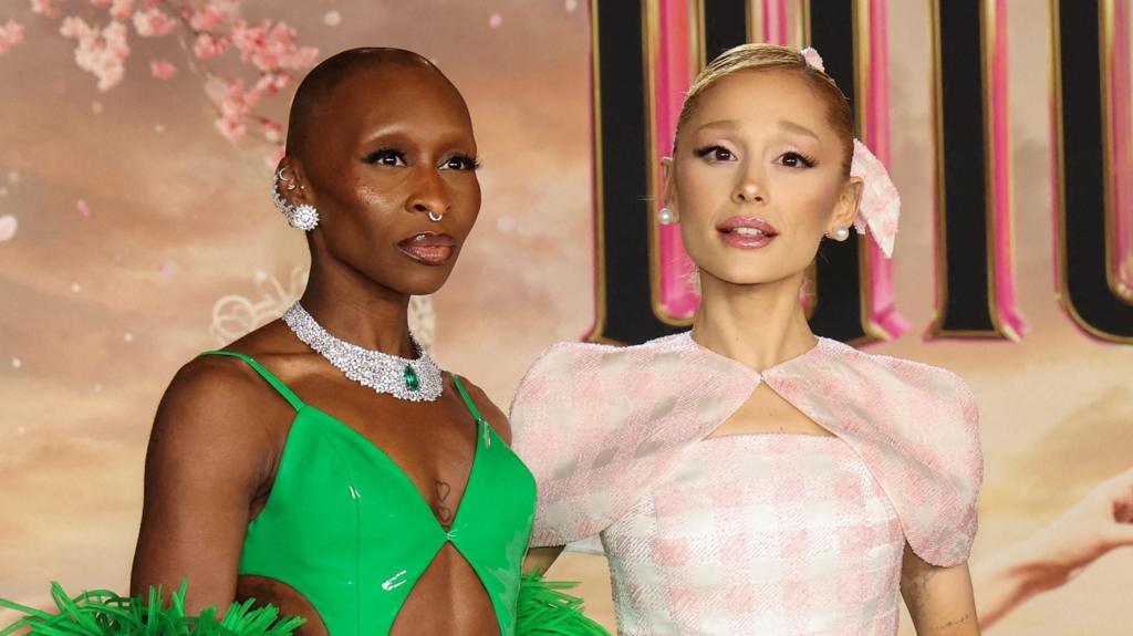 Cast members Ariana Grande and Cynthia Erivo attend a premiere for the film Wicked