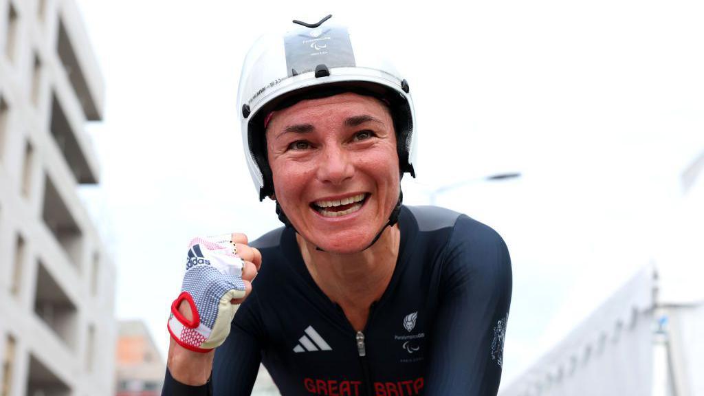 Gold medalist Sarah Storey celebrates 