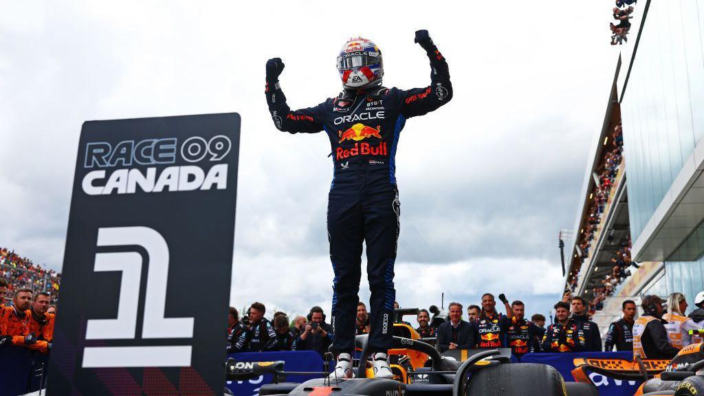 Max Verstappen celebrates his Canadian Grand Prix win in 2024