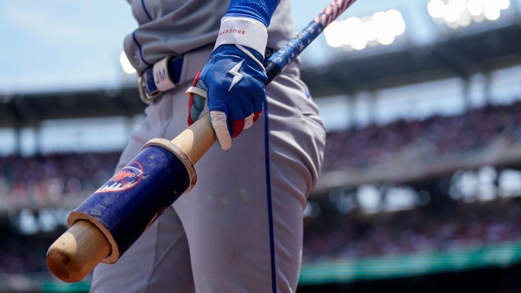 July Fourth themed batting gear worn by Jeff McNeil #1 of the New York Mets.